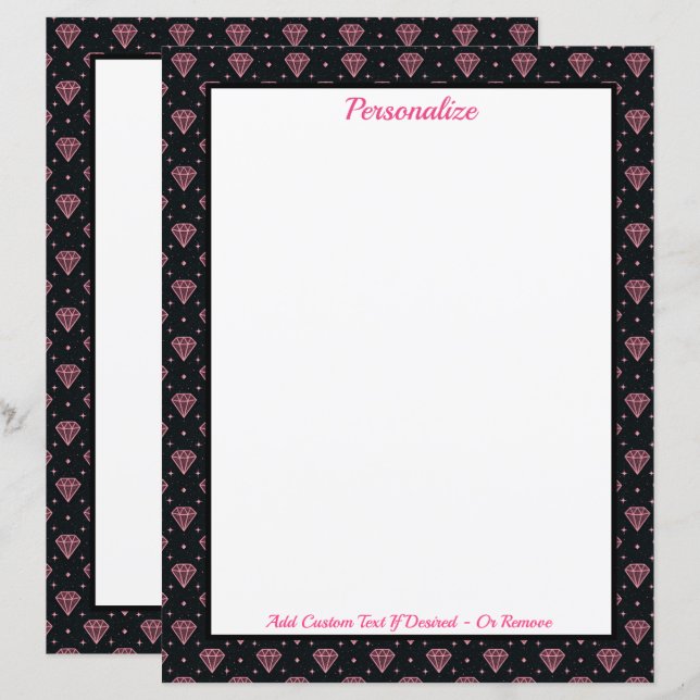 Chic Pink Diamond Pattern on Black Personalized (Front/Back)