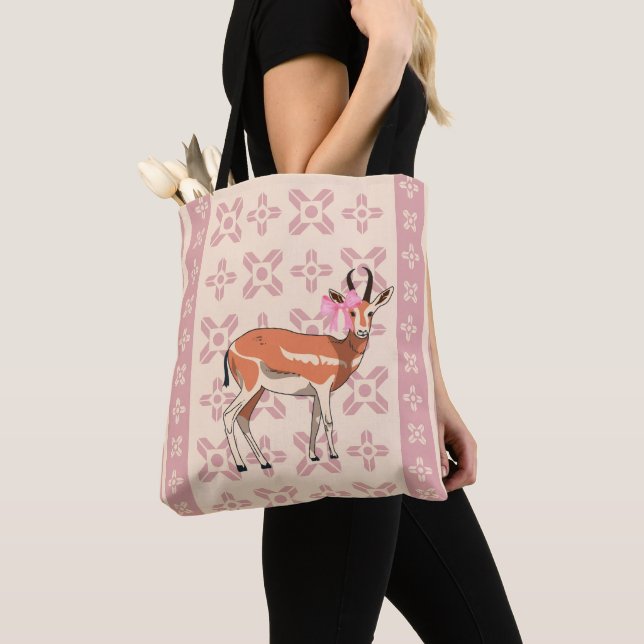 Chic Pink Doe-patterned Christmas  Tote Bag (Close Up)