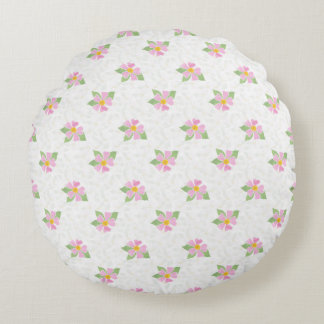 Chic Pink Dog Roses on Textured White Round Pillow