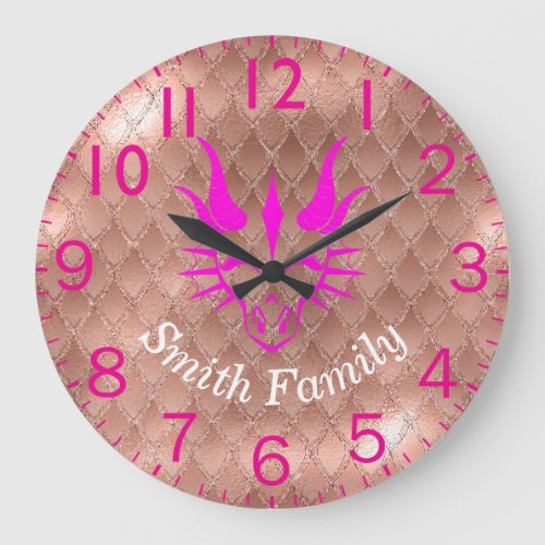 Chic Pink Dragon Head  Pink Dragon Scales Large Clock