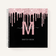 Chic Pink Dripping Glitter Monogram Sketch
