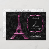 chic pink eiffel tower Paris wedding invitation (Front/Back)