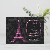 chic pink eiffel tower Paris wedding invitation (Standing Front)