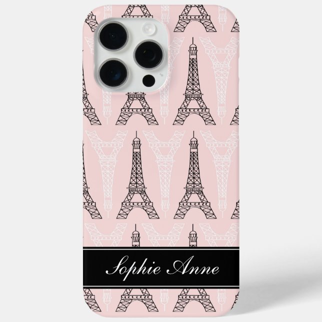 Chic Pink Eiffel Tower Pattern Case-Mate iPhone Case (Back)