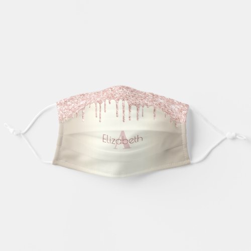 Chic Pink Elegant Glitter Drips Monogram on Gold Adult Cloth Face Mask