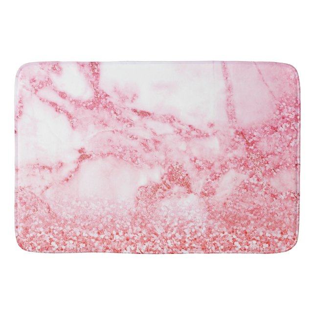 Chic Pink Elegant Rose Gold Glitter Marble Bath Mat (Front)