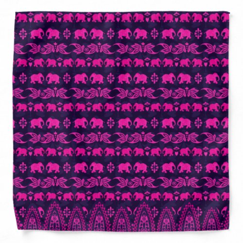 Chic Pink Elephants Ethnic Patterned Bandana