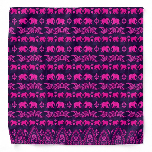 Chic Pink Elephants Ethnic Patterned Bandana (Front)