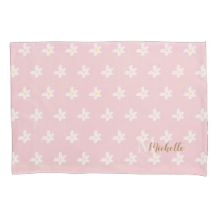 Chic Pink Farmhouse Sweet Daisies Trend Monogram Pillow Case