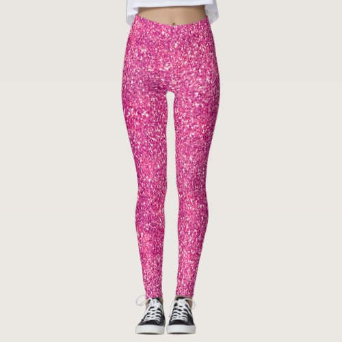 Chic Pink Faux Glitter Sparkles Girly Glam Leggings