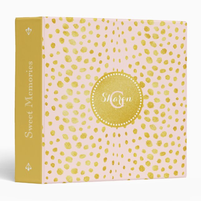 Chic pink faux gold glitter cheetah print monogram 3 ring binder (Front/Spine)