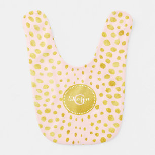 Chic pink faux gold glitter cheetah print monogram baby bib