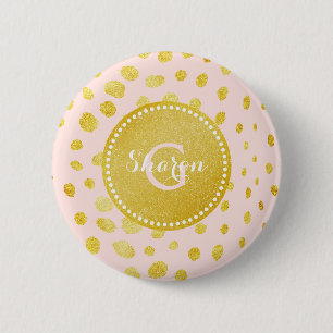 Chic pink faux gold glitter cheetah print monogram button