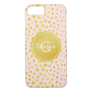 Chic pink faux gold glitter cheetah print monogram iPhone 8/7 case