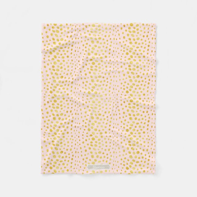 Chic pink faux gold glitter cheetah print monogram fleece blanket (Front)