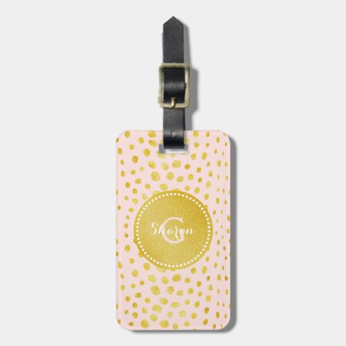 Chic pink faux gold glitter cheetah print monogram luggage tag