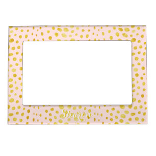Chic pink faux gold glitter cheetah print monogram magnetic frame