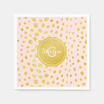 Chic Pink Faux Gold Glitter Cheetah Print Monogram Napkins by TintAndBeyond at Zazzle