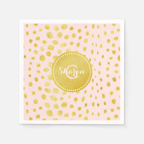 Chic pink faux gold glitter cheetah print monogram napkins