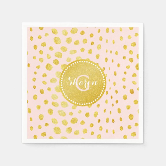 Chic pink faux gold glitter cheetah print monogram napkins (Front)