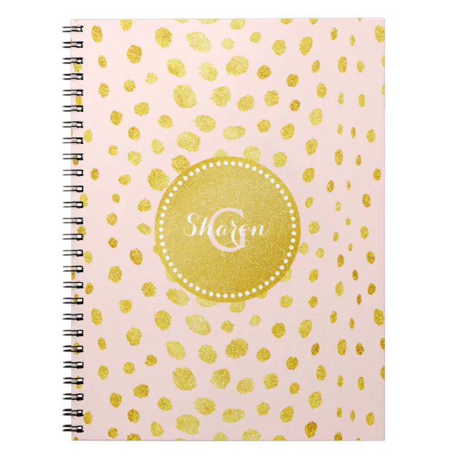 Chic pink faux gold glitter cheetah print monogram notebook | Zazzle