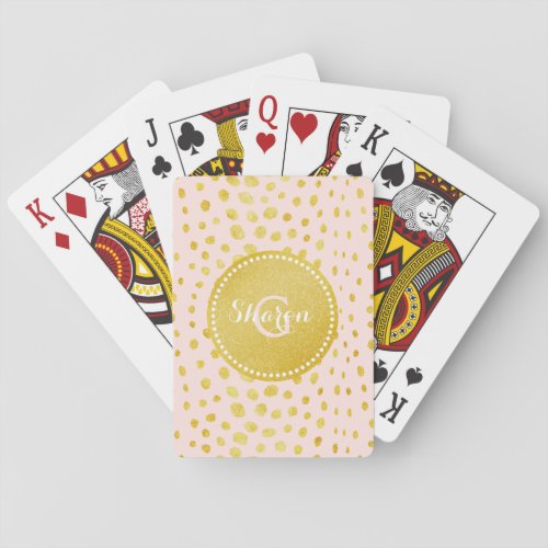 Chic pink faux gold glitter cheetah print monogram playing cards