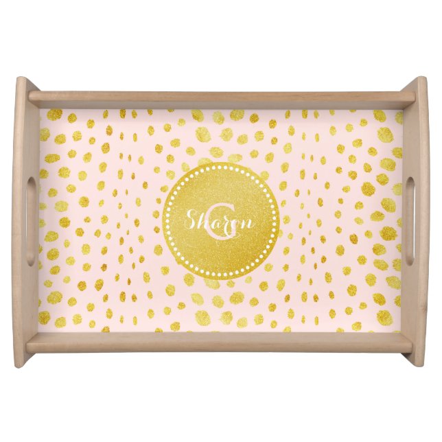 Chic pink faux gold glitter cheetah print monogram serving tray (Front)