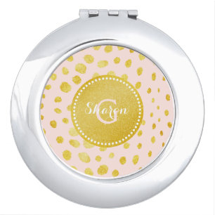Chic pink faux gold glitter cheetah print monogram vanity mirror