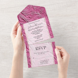 Chic Pink Faux Leather All In One Invitation