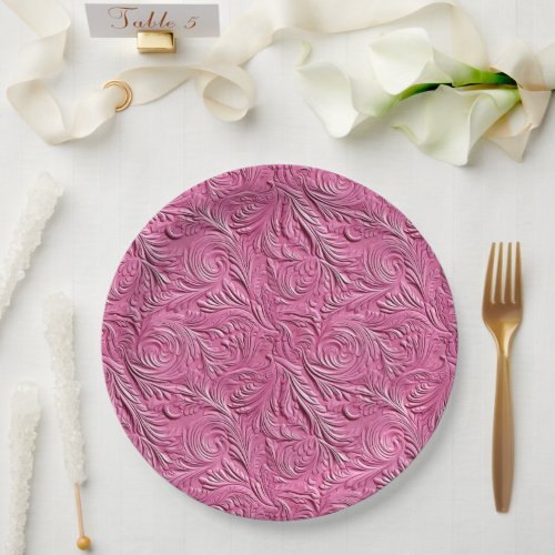 Chic Pink Faux Leather Bridal Shower Paper Plates