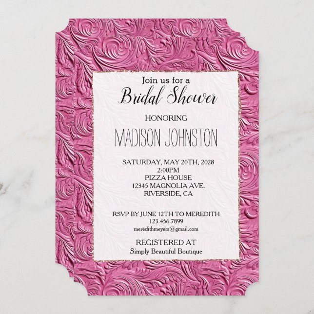 Chic Pink Faux Leather Invitation (Front/Back)