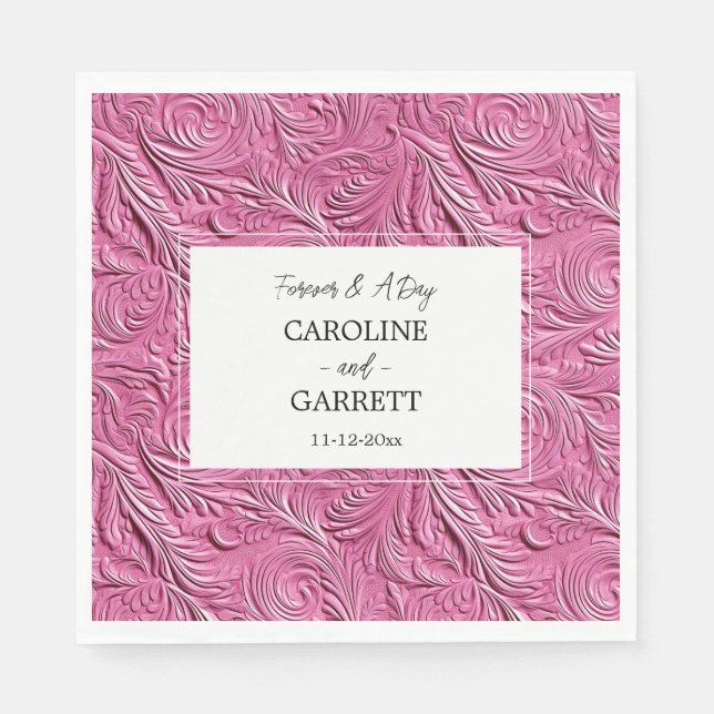 Chic Pink Faux Leather Wedding Napkins (Front)