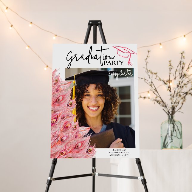 Chic Pink Feather Graduation Party Foam Board (In Situ (Stand))