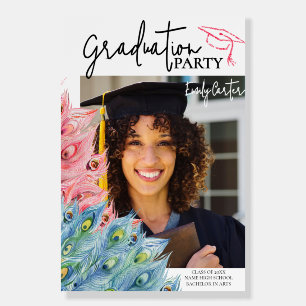 Chic Pink Feather Graduation Party Foam Board