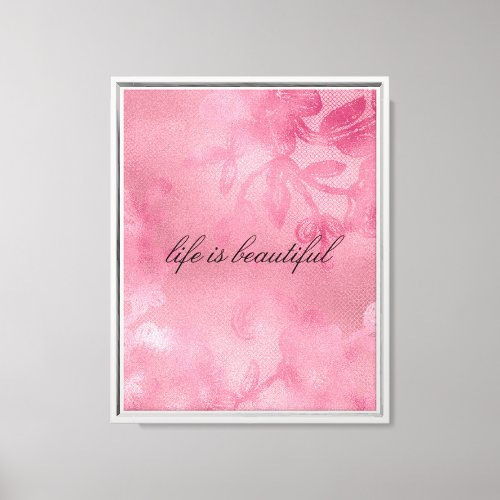 Chic Pink Feminine Floral Lace  Canvas Print