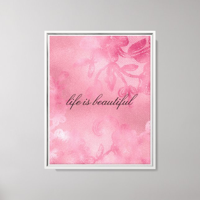 Chic Pink Feminine Floral Lace  Canvas Print (Front)