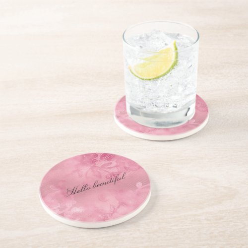 Chic Pink Feminine Floral Lace  Coaster