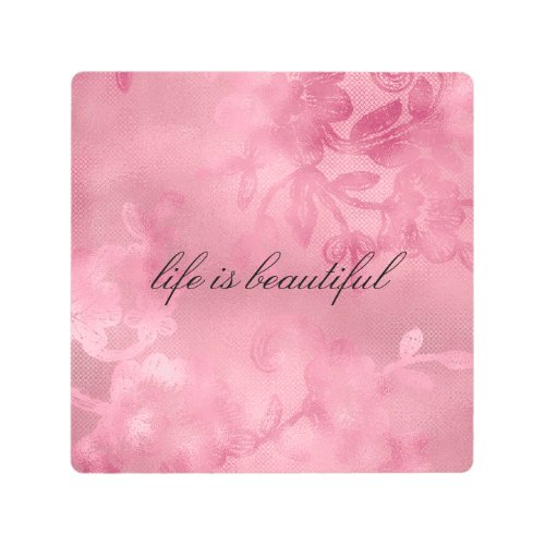 Chic Pink Feminine Floral Lace  Metal Print