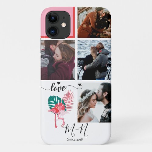 Chic Pink Flamingo 5 Photo Collage Case_Mate iPhone 11 Case