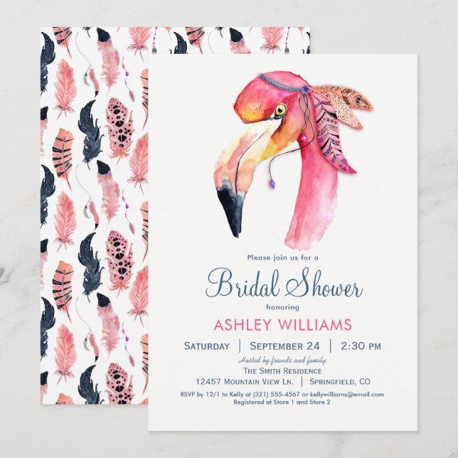 Chic Pink Flamingo Bridal Shower Invitation (Front/Back)