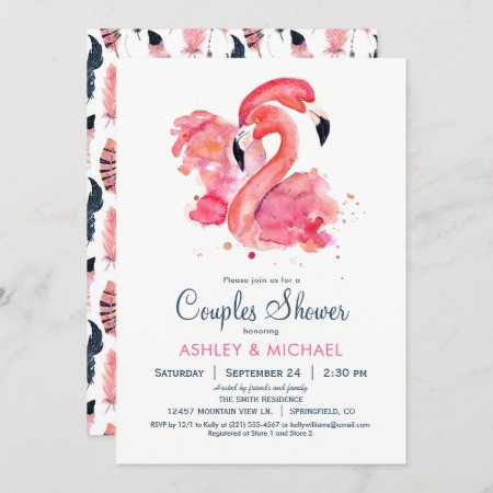 Chic Pink Flamingo Couples Shower Invitation