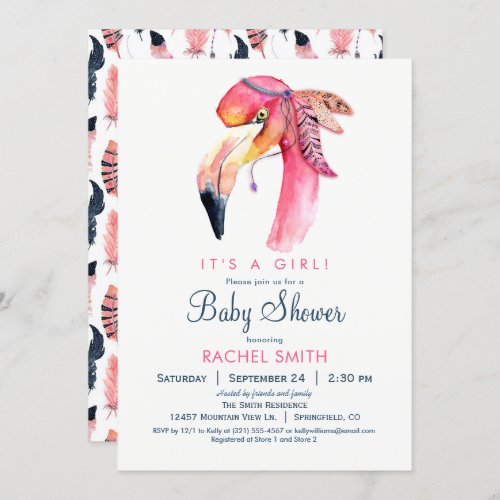 Chic Pink Flamingo Girl Baby Shower Invitation