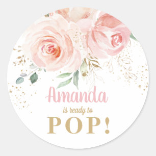 Chic Pink Floral Baby Shower About Ready to Pop Classic Round Sticker
