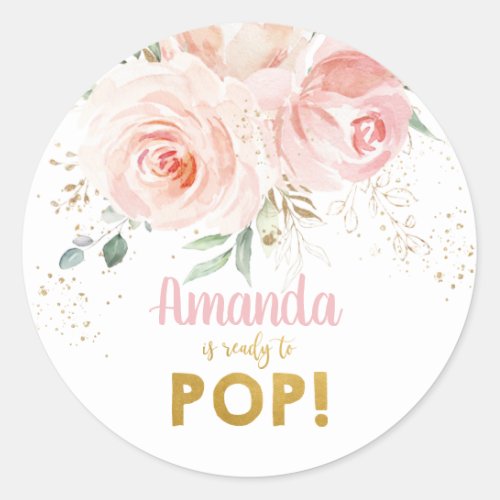 Chic Pink Floral Baby Shower Shes Ready to Pop Classic Round Sticker