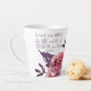 Chic Pink Floral Bible Verse Typography Latte Mug