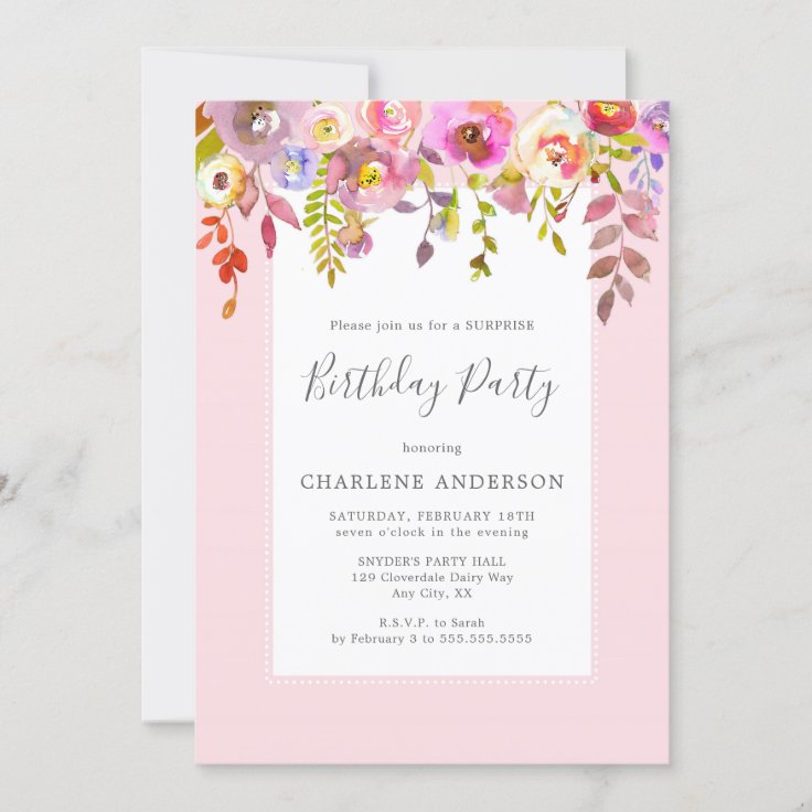 Chic pink floral birthday party invitation | Zazzle