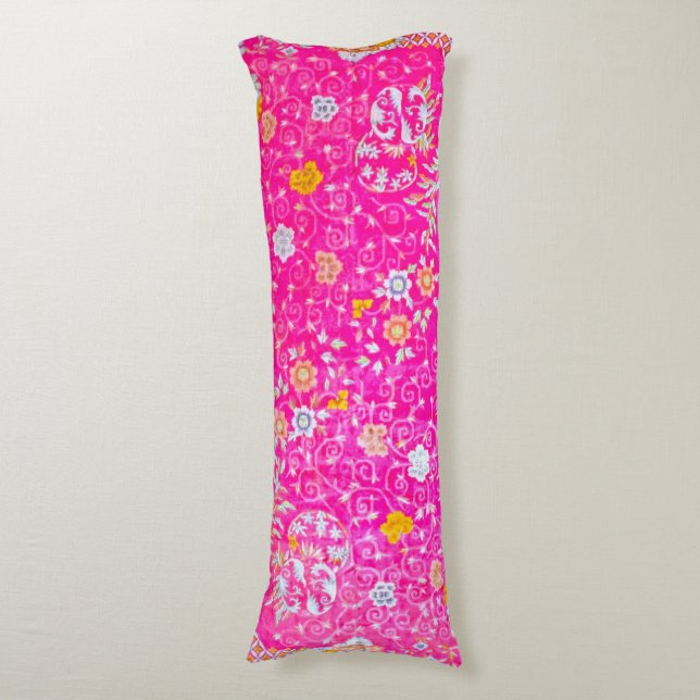 Chic Pink Floral Body Pillow (Front Vertical)