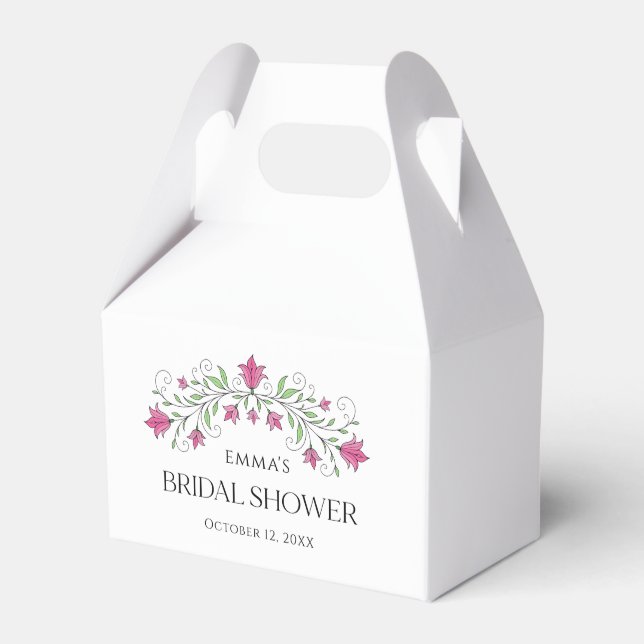Chic Pink Floral Bridal Shower  Favor Boxes (Front Side)