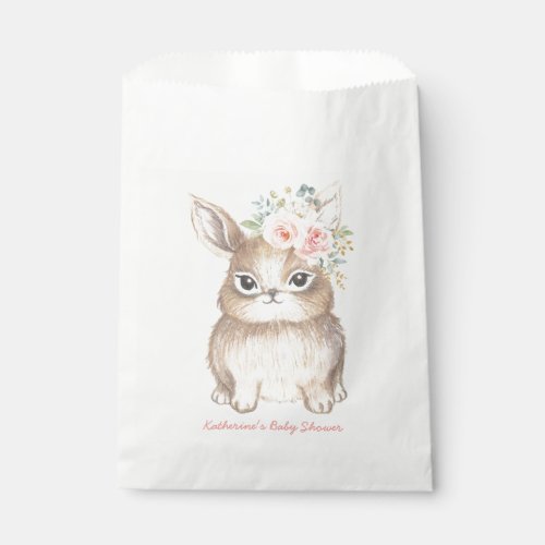 Chic Pink Floral Bunny Rabbit Baby Shower Party Favor Bag