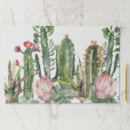 Chic Pink Floral Cacti Foliage Watercolor Placemat